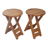 Pair of foldable stool in vintage pine