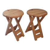 Pair of foldable stool in vintage pine