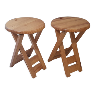Pair of foldable stool in vintage pine
