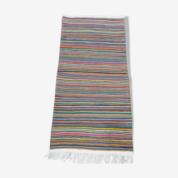 Handmade striped multicolored carpet  122x56cm