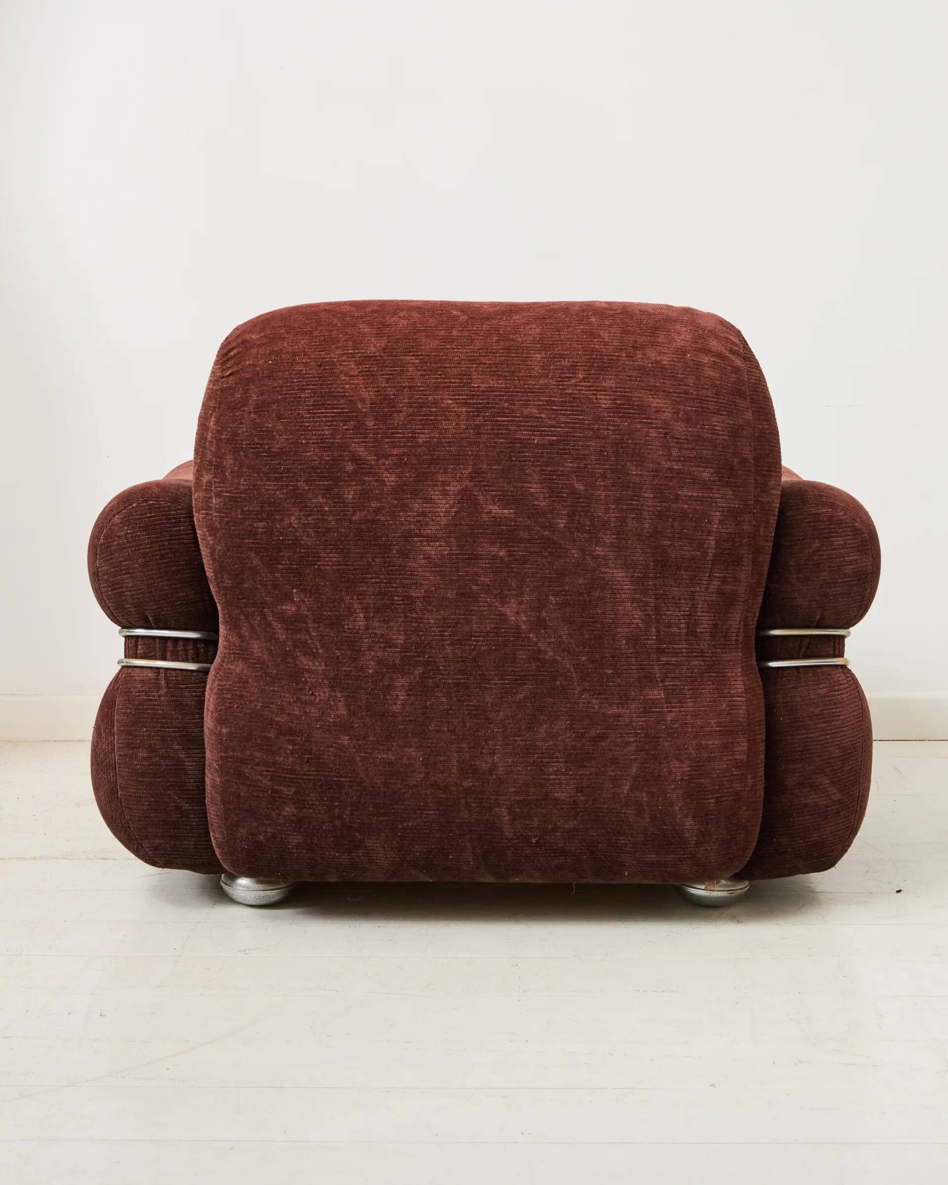 Brown velvet armchair, in the style of Adriano Piazzesi, Italy, 1980s.