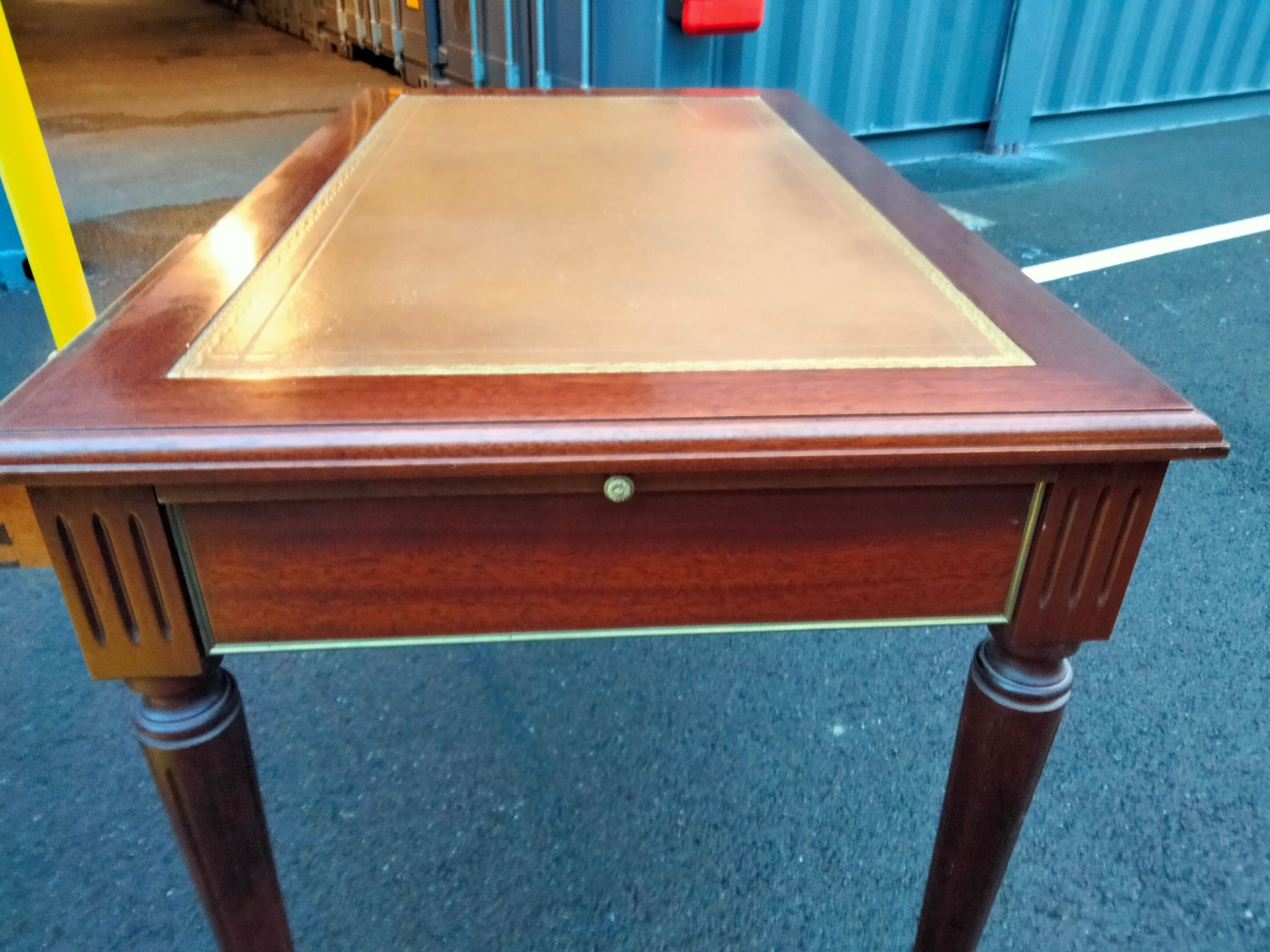 Old style flat desk louis xvi leather tray with 2 pulls