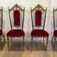 Suite de 4 chaises en laiton et velours rouge