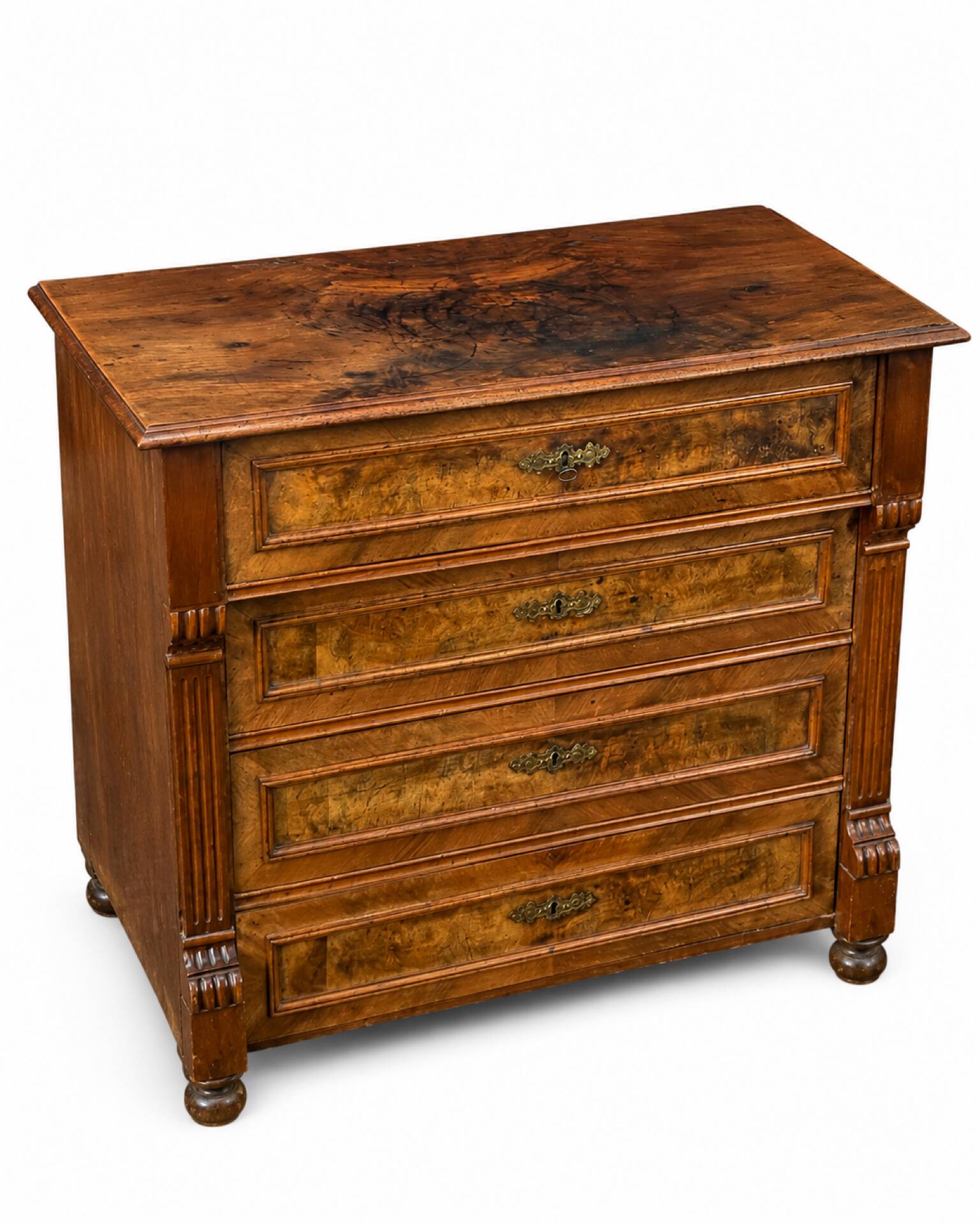 Commode ancienne 4 tiroirs style Louis-Philippe Bois et ronce de Noyer