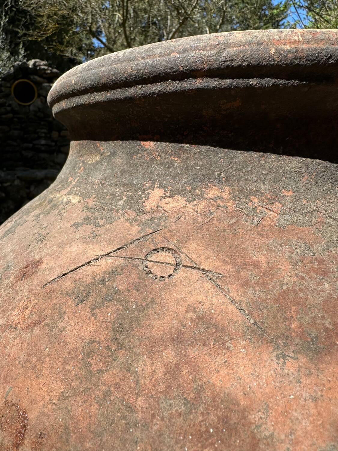 Ancient terracotta pottery jar from the 19th century.