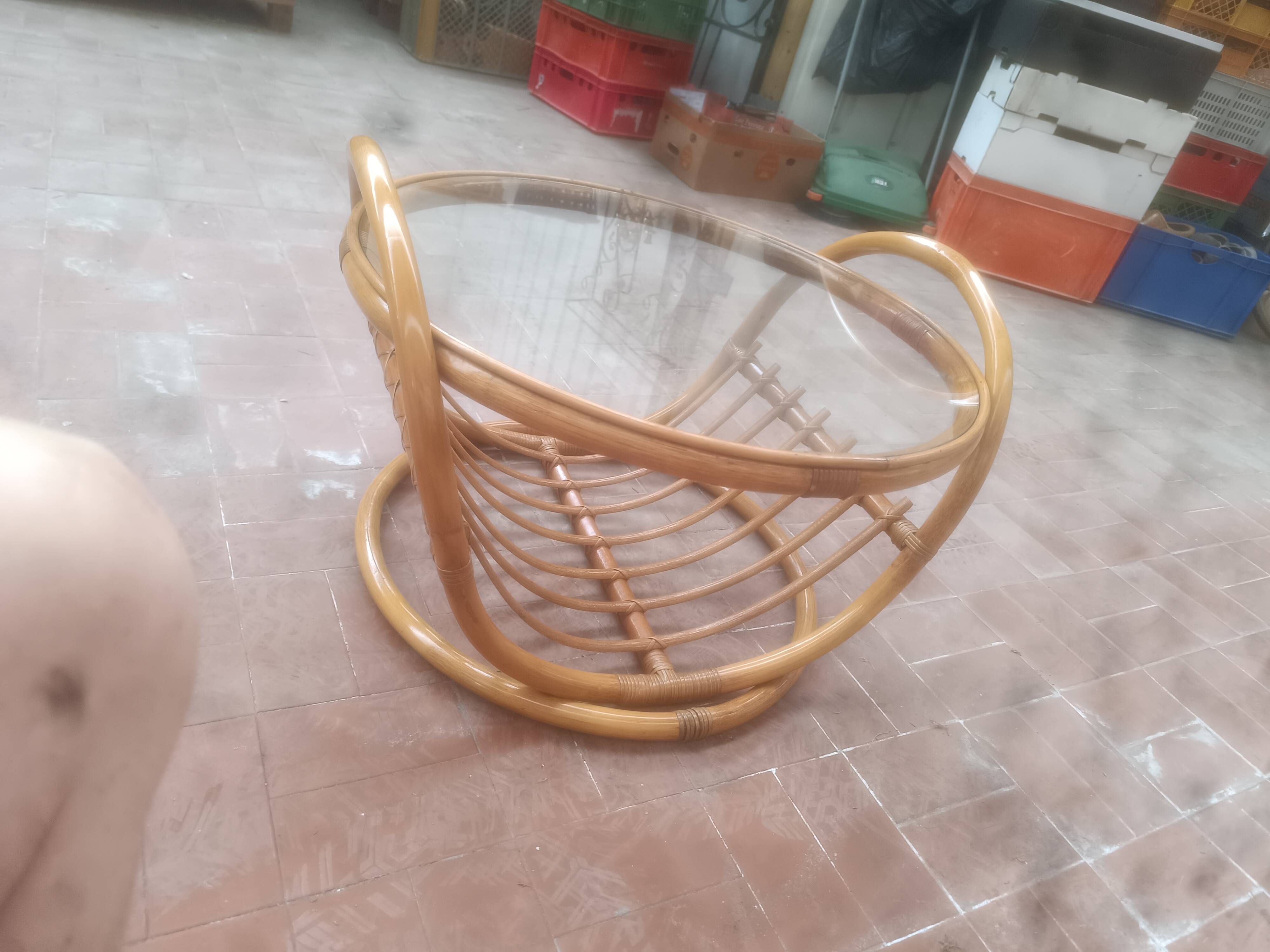 Round bamboo and glass table