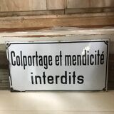 Enamelled plate peddling and begging prohibited