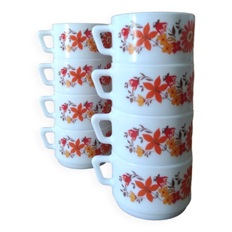 8 tasses à thé Arcopal modèle Flore Vintage 70