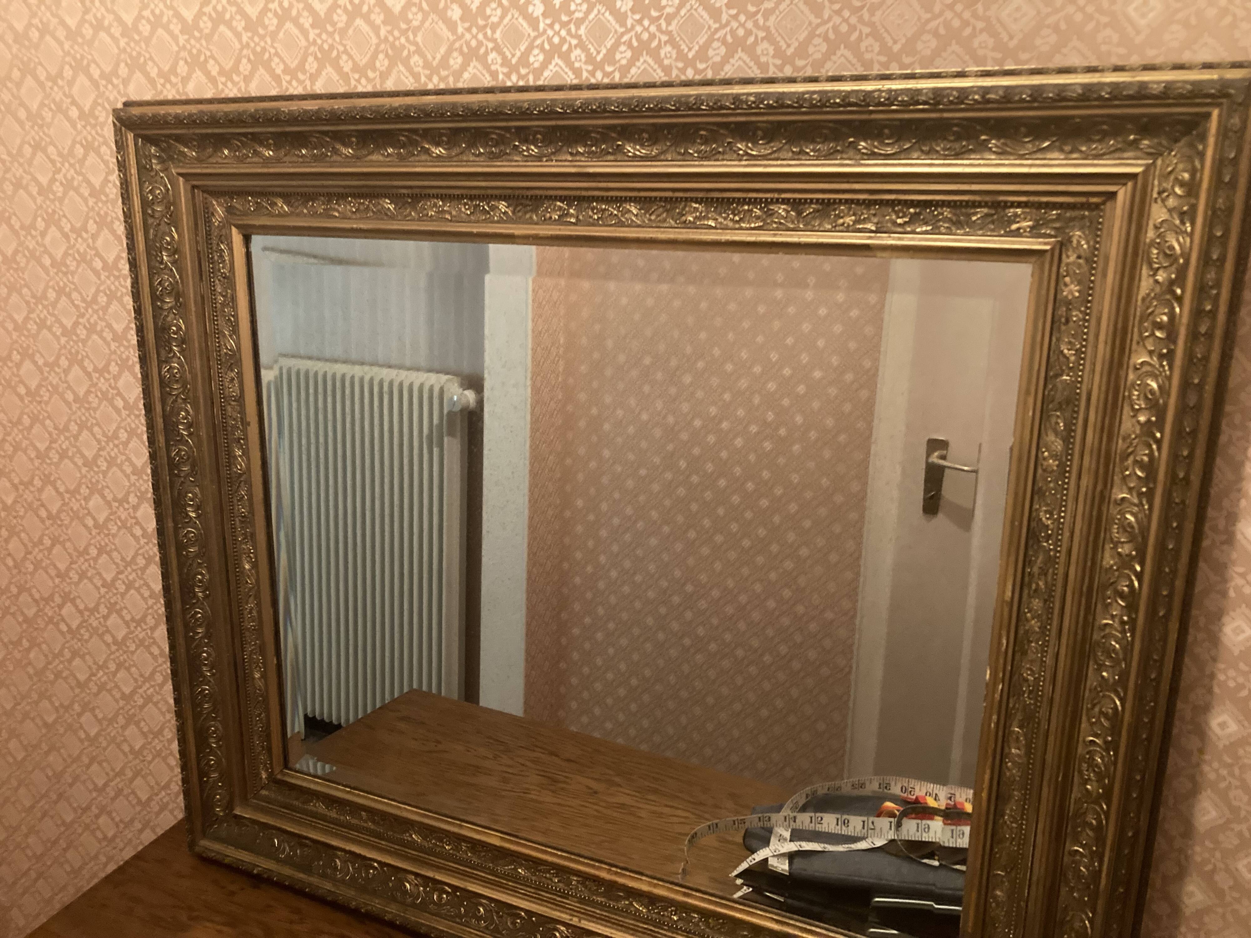Miroir étain vintage cadre doré