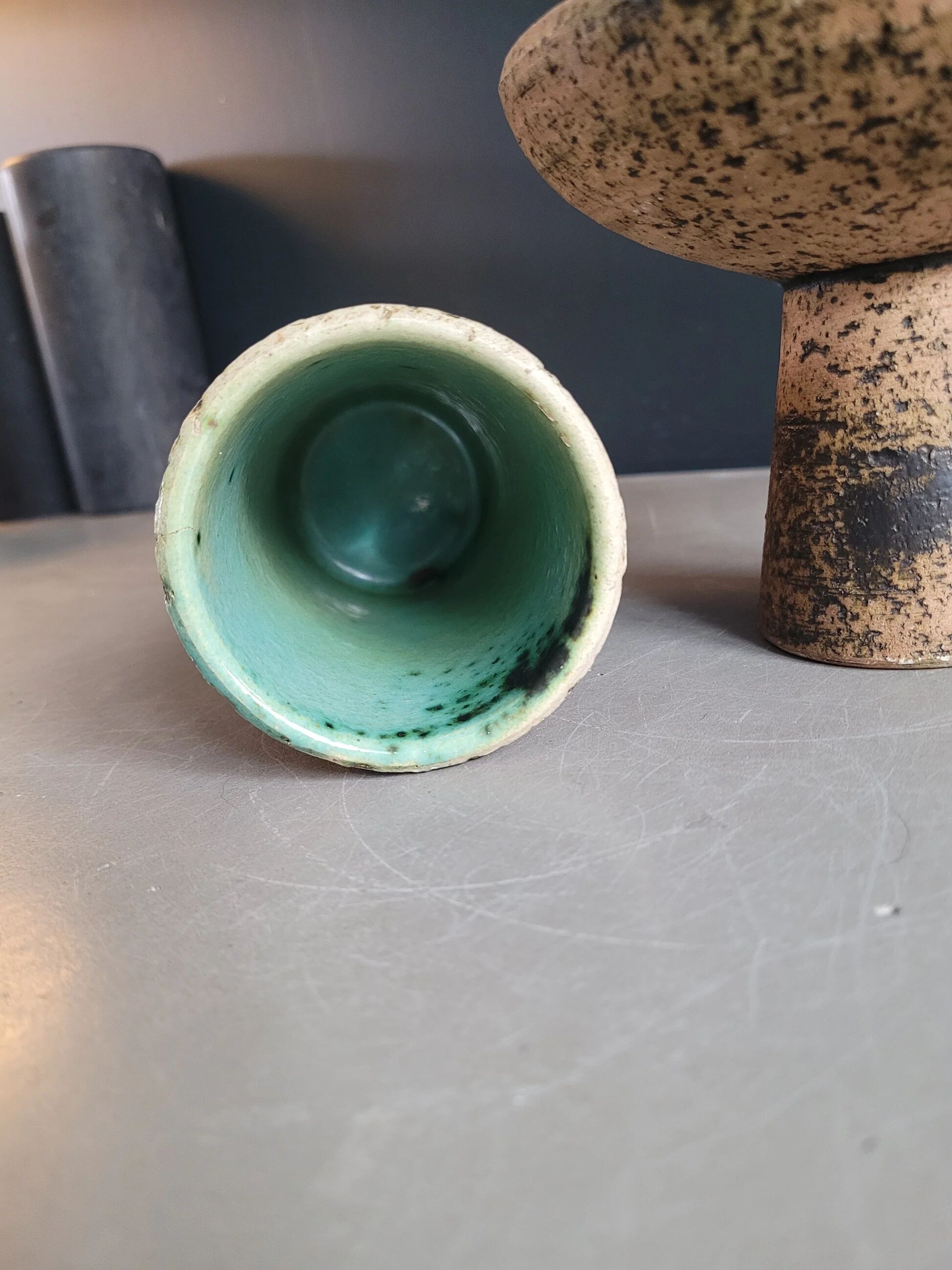 Brutalist ceramic vase and candlestick set