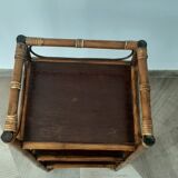 Vintage - set of 2 shelves of wooden floor, bamboo and rattan - 3 levels- retro 80s