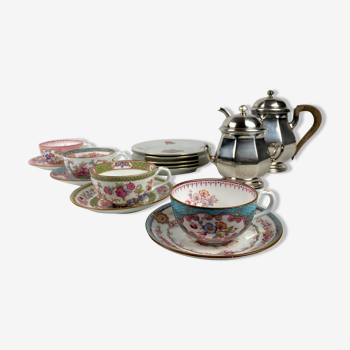 Service a the depareille bristish style-  métal argenté et porcelaine - 4 couverts -15 pièces