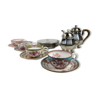 Service a the depareille bristish style-  métal argenté et porcelaine - 4 couverts -15 pièces