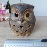 Vintage owl shaped stoneware tealight candle holder, owl lantern