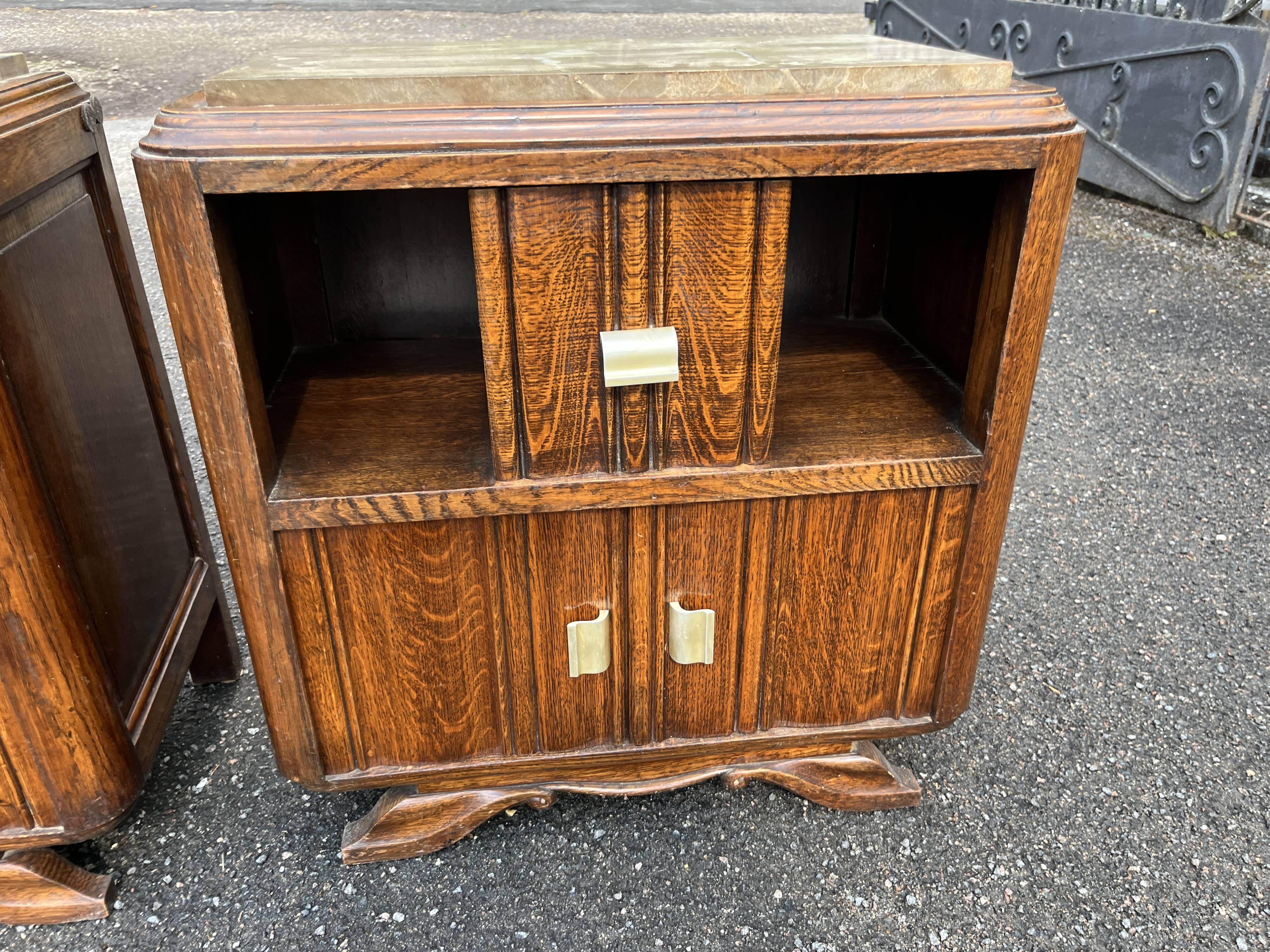 Pair of antique oak bedside tables - Art Deco style with tops