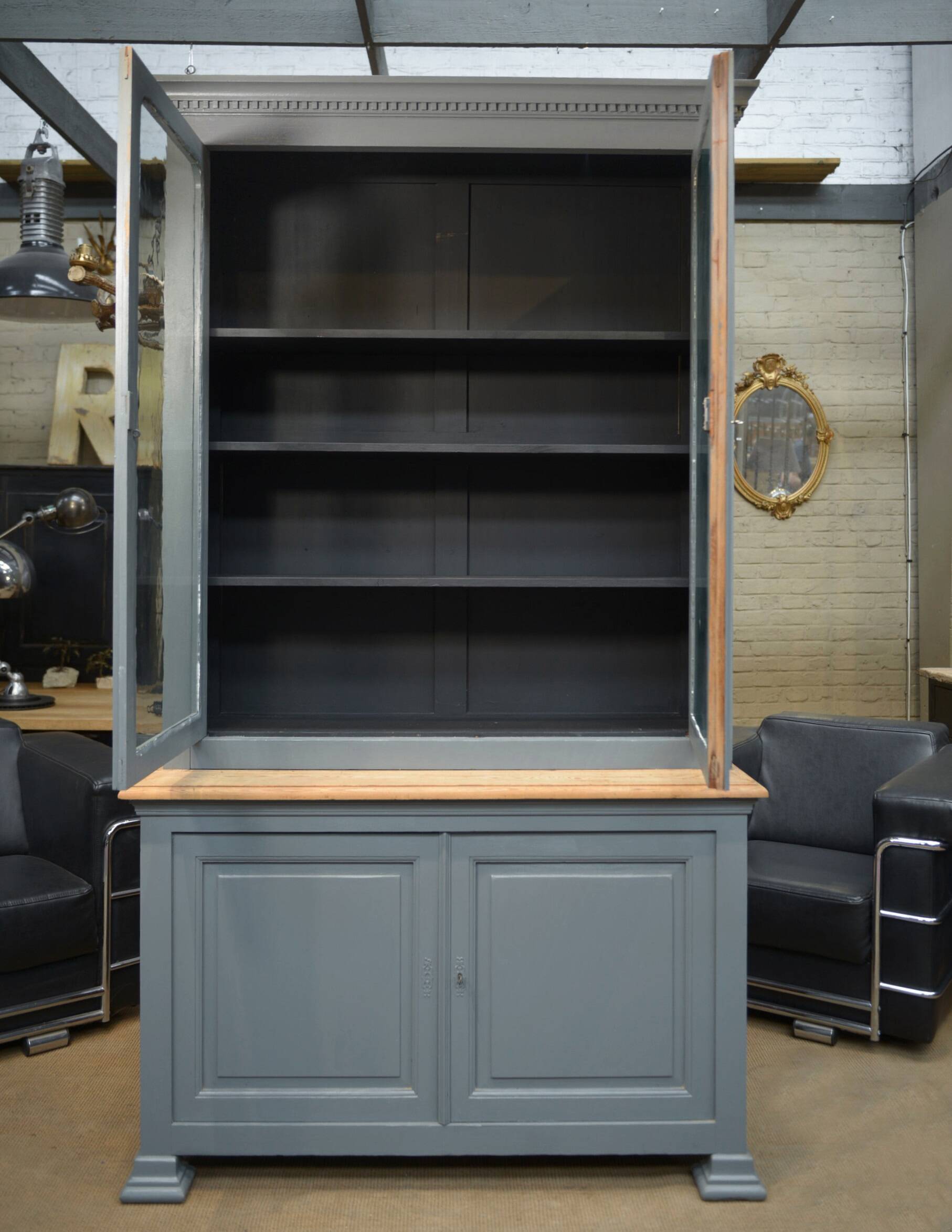 Bookcase sideboard with 2 bodies in gray patinated fir