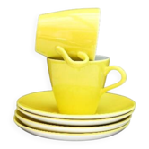 A pair of vintage bright yellow Poole Pottery - Two cups, saucers and ace