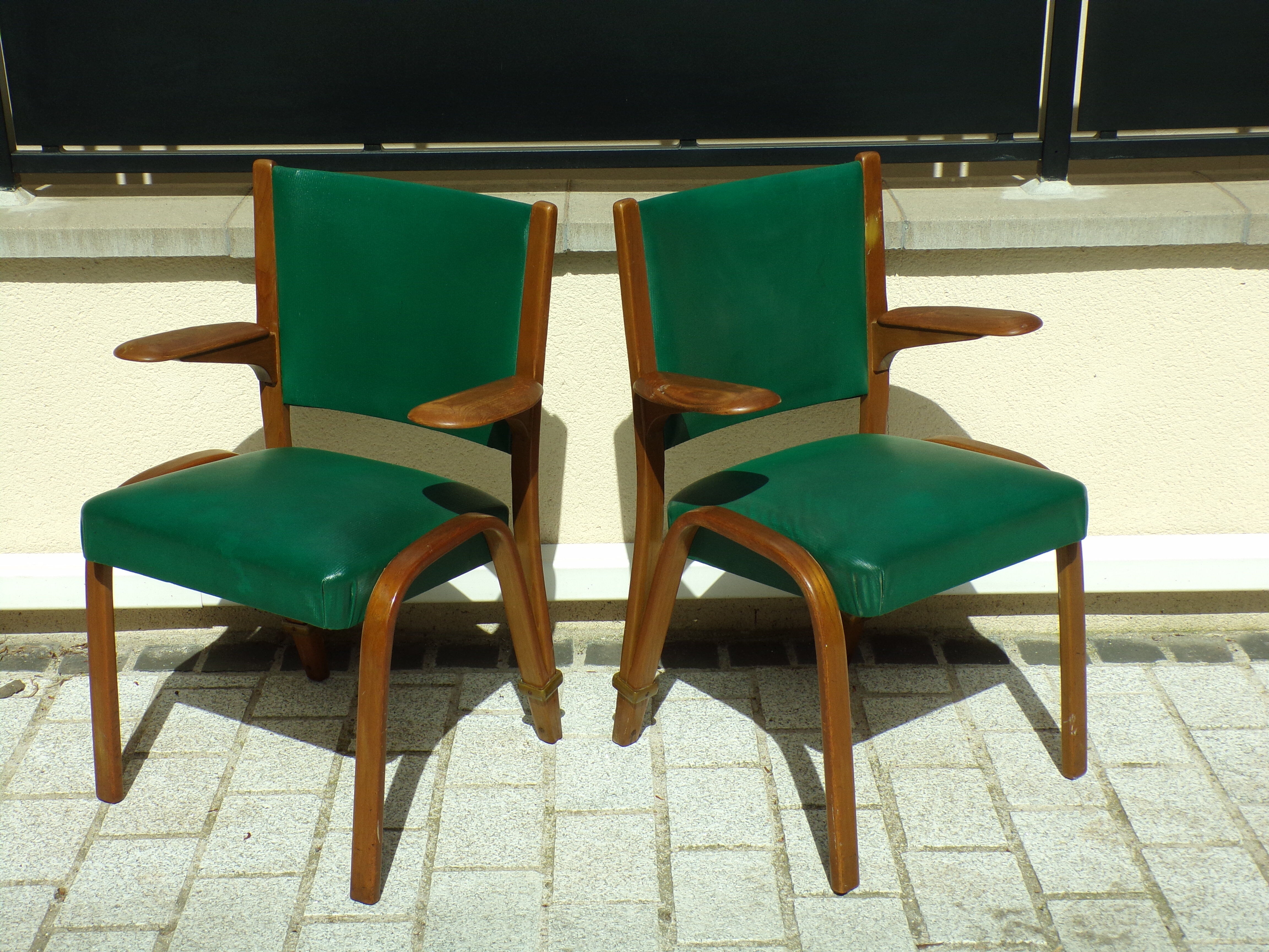 Pair of Bow Wood armchairs by Hugues Steiner