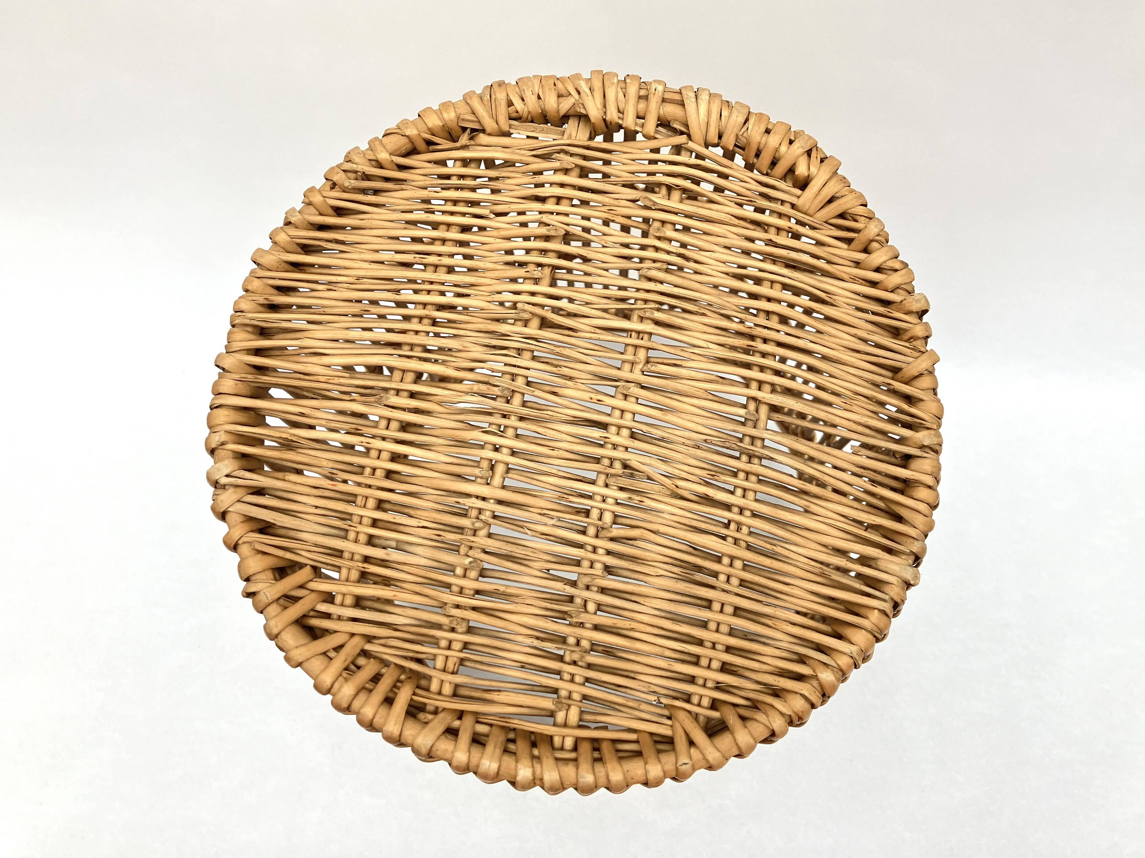 Ancienne corbeille/panière à papier en osier et rotin à 2 anses • Années 50 • Artisanale