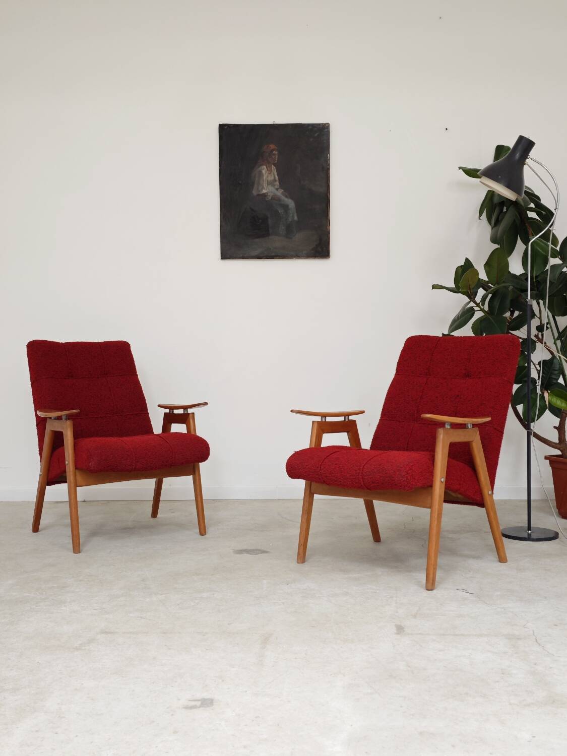 Pair of red armchairs by Jaroslav Smidek for Ton (Thonet) 60s