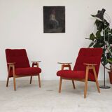 Pair of red armchairs by Jaroslav Smidek for Ton (Thonet) 60s