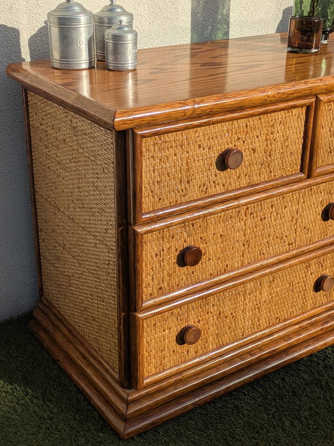 Vintage Enfilade Commode Maugrion Rattan - Roche Bobois