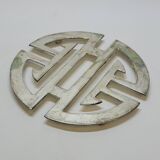Old silver metal trivet chinese symbol longevity