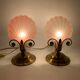 Pair of vintage brushed glass and brass shell lamps