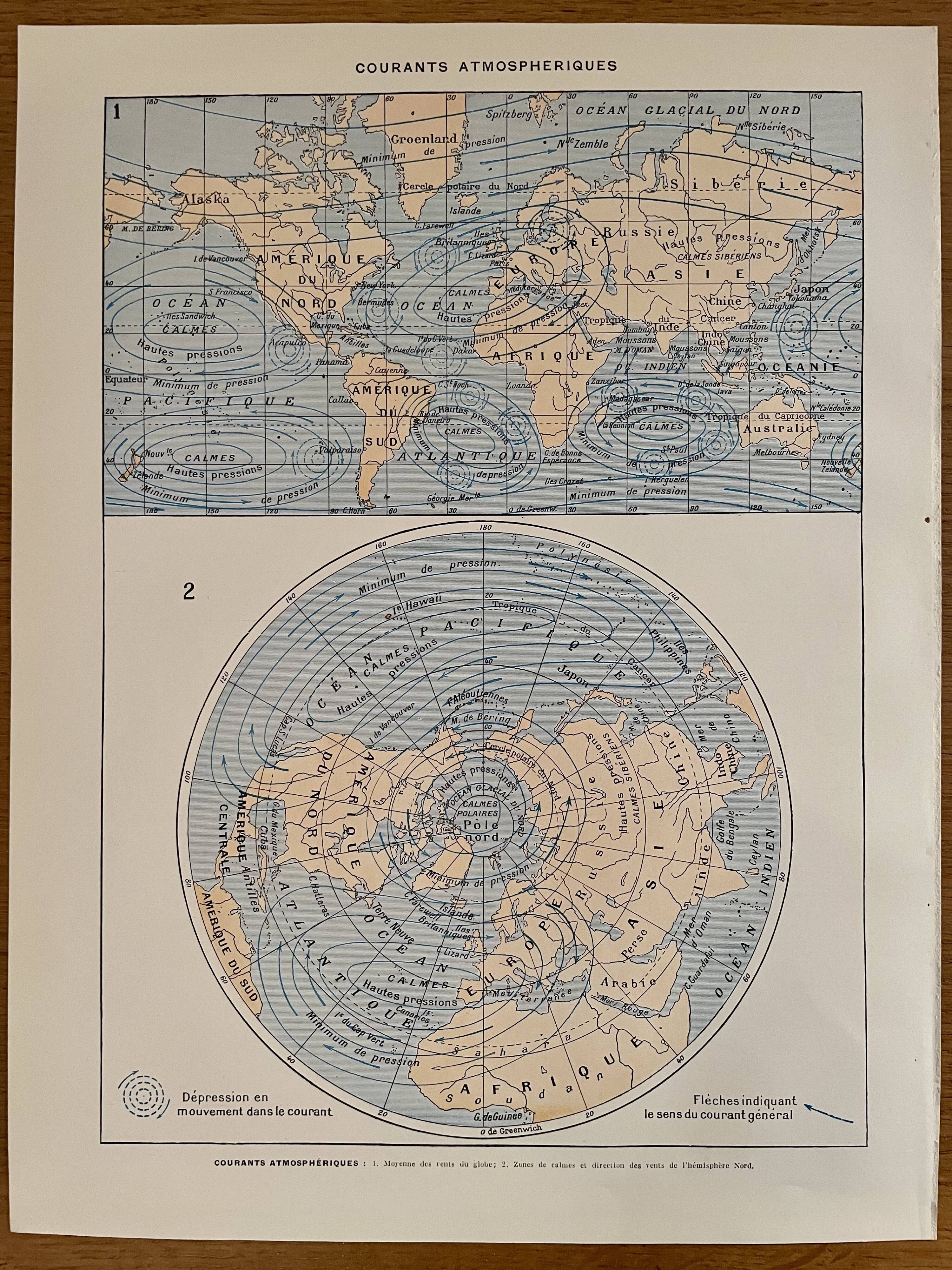 Lithographie sur les courants marins de 1928