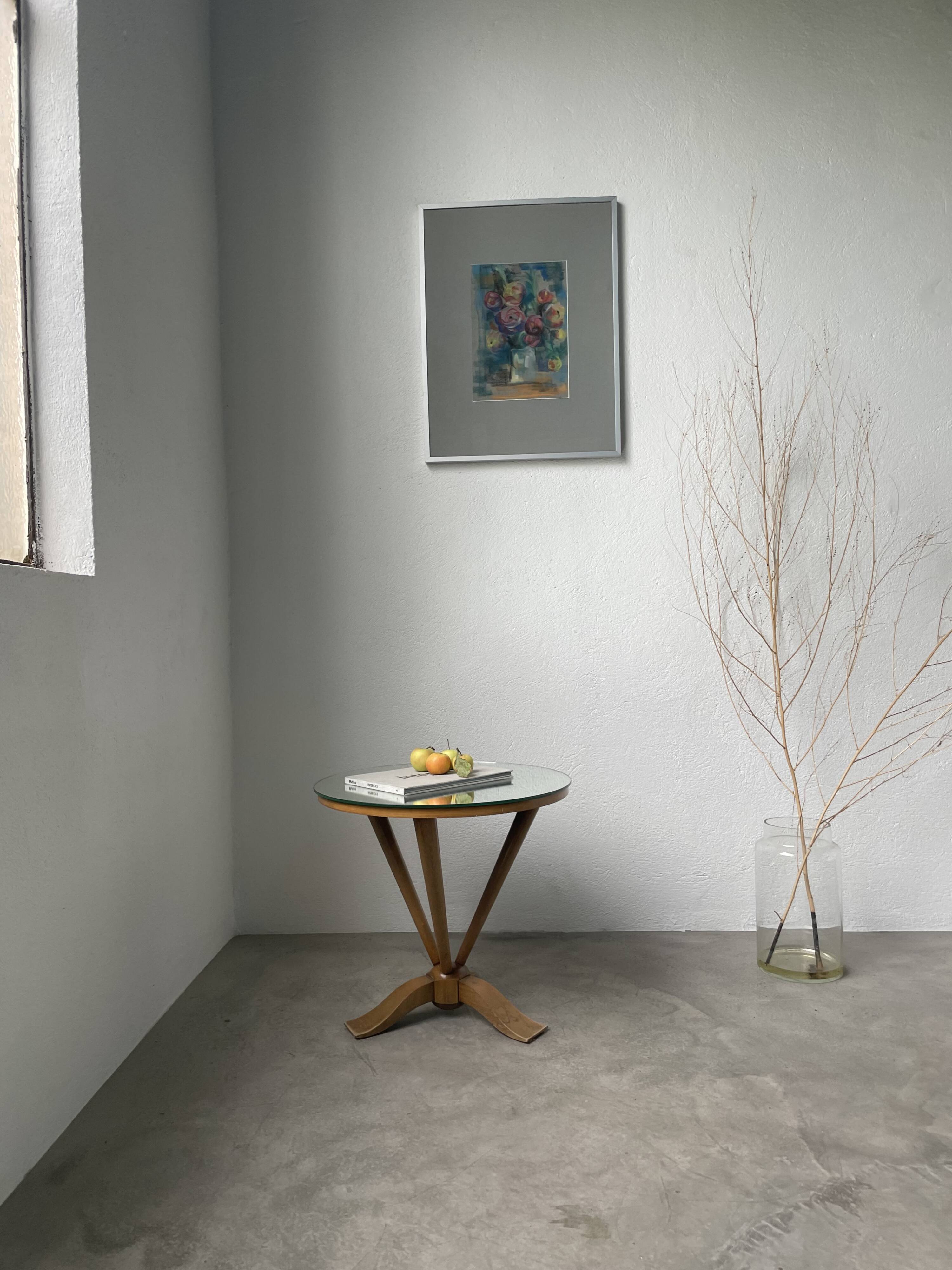 Art deco mirror pedestal table in walnut 1930