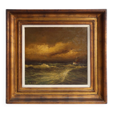 Seascape painting by Albert Demoen in Giltwood Frame, Belgium ca. 1940