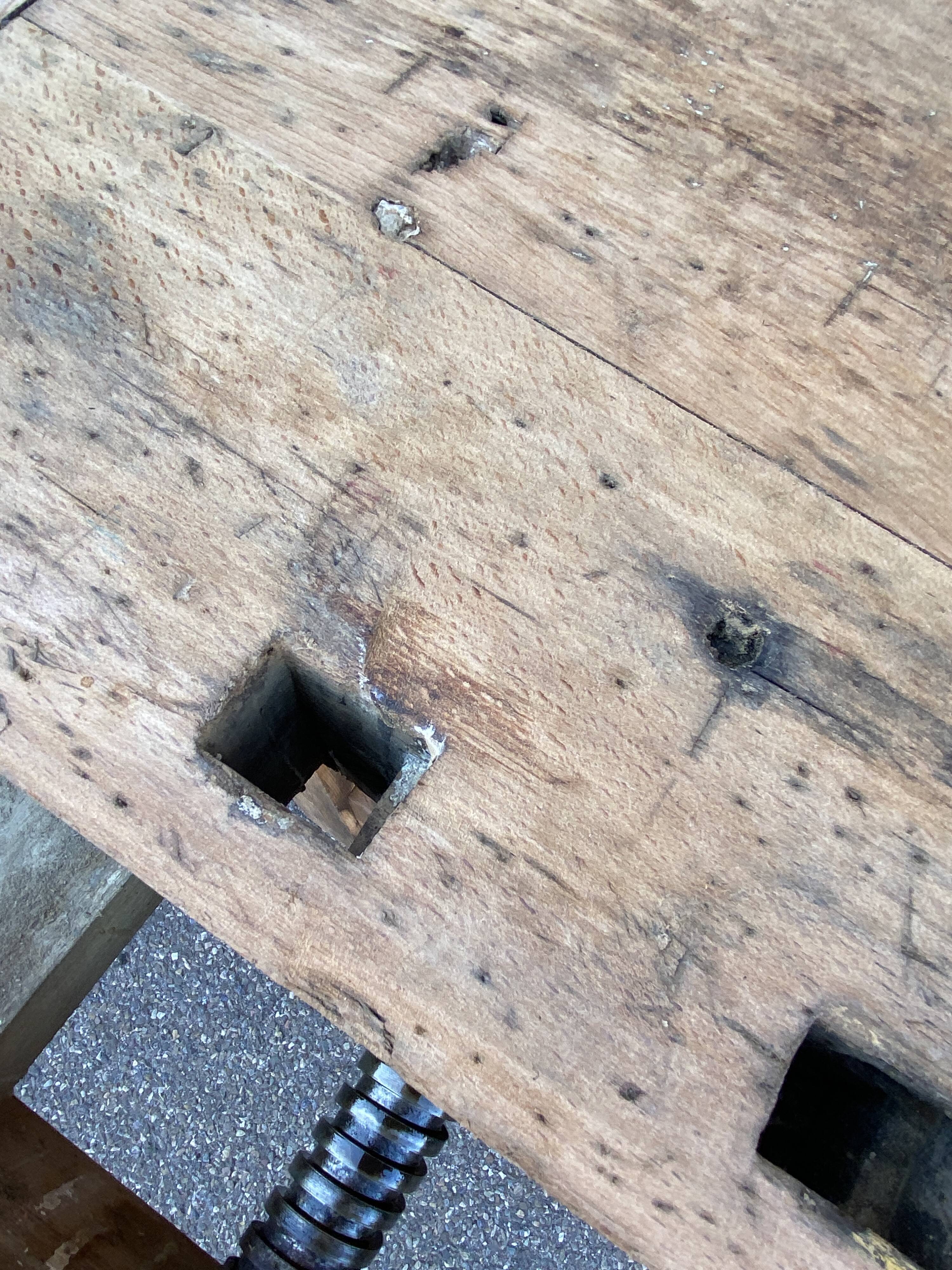 Industrial table Carpenter's workbench in natural raw wood vintage bohemian