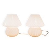 Coppia de lampes de table Murano champignon rose design des années 1970