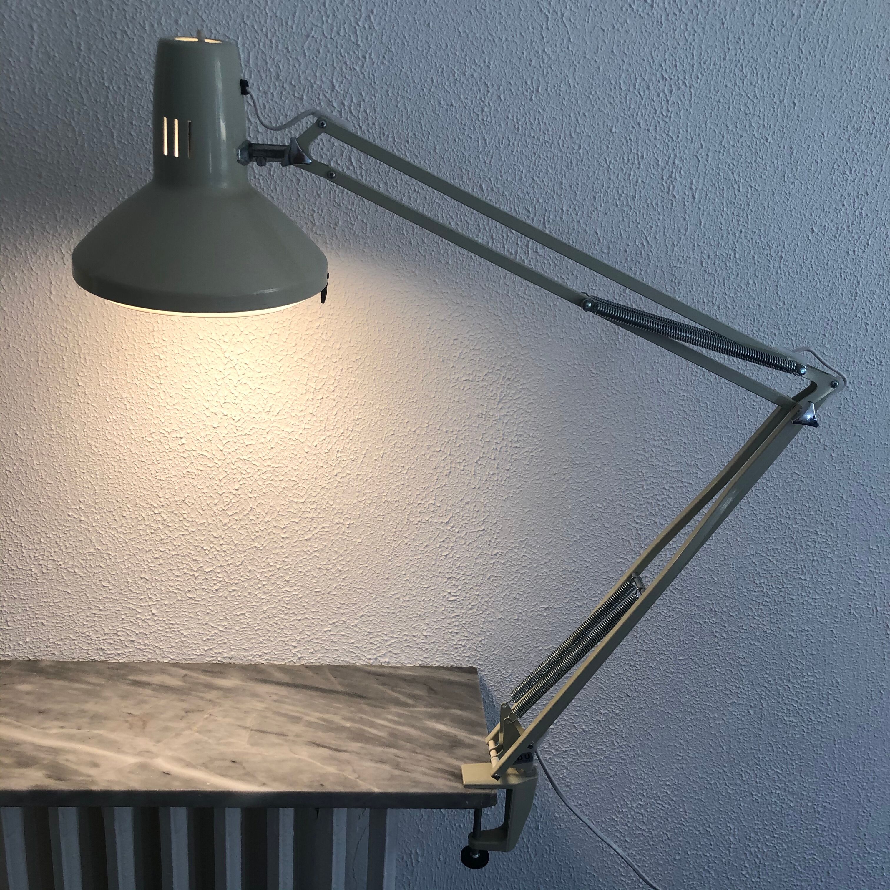 Vintage white Ledu architect lamp 1970