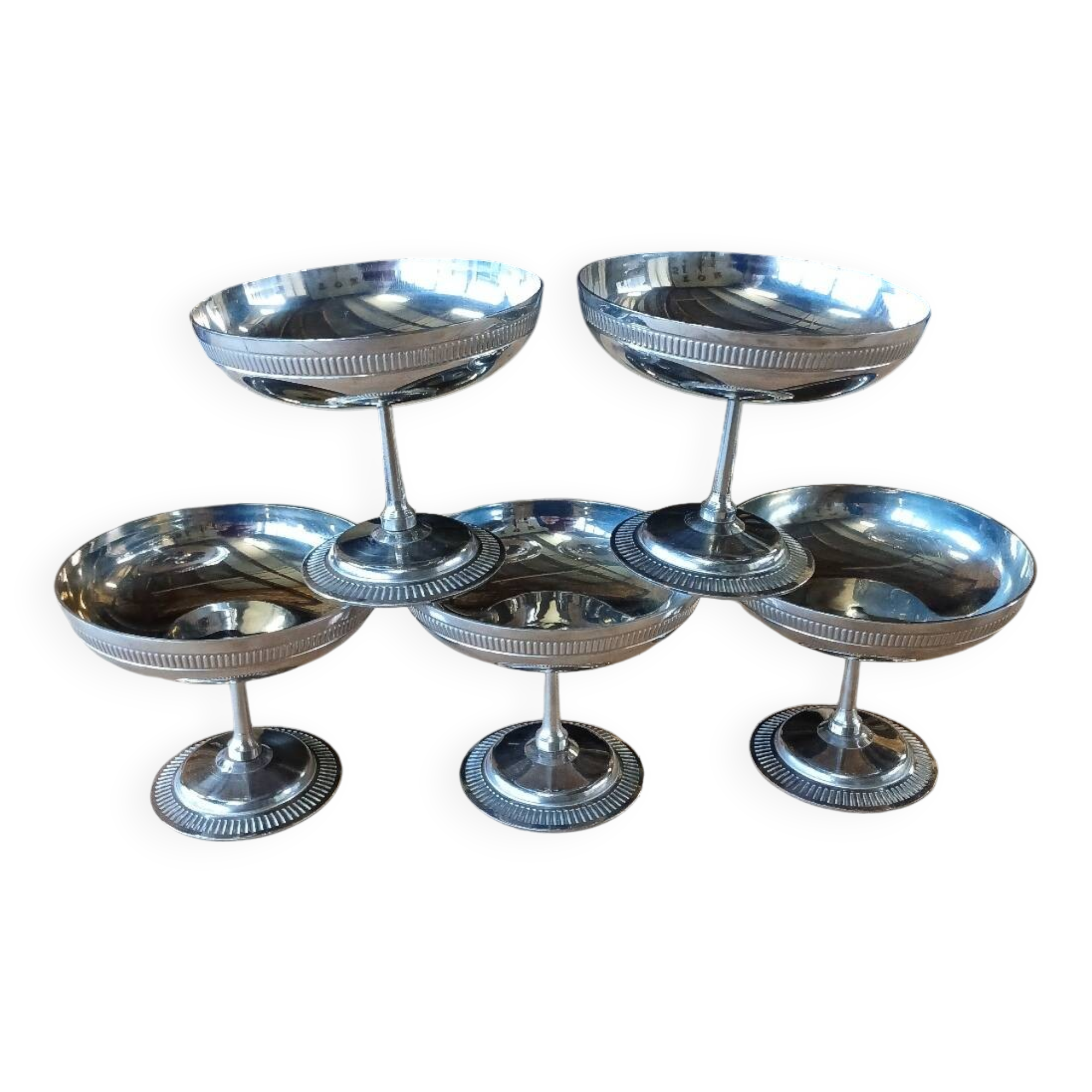 5 antique stainless steel ice cream cups