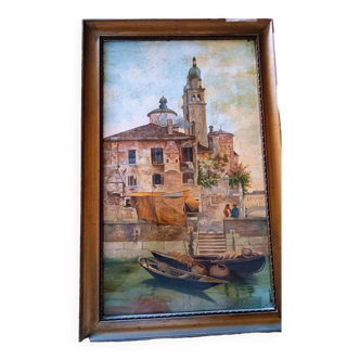 Peinture à l'Huile Sur Toile Raccourci Venise 19e Siècle