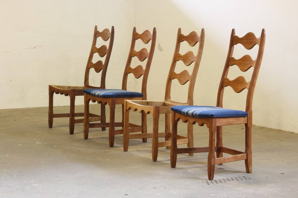 Vintage 1960s Danish Brutalist Oak High Back Chairs style of Henning Kjærnulf