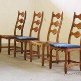 Vintage 1960s Danish Brutalist Oak High Back Chairs style of Henning Kjærnulf