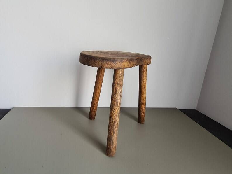 Vintage French Wooden Tripod Stool