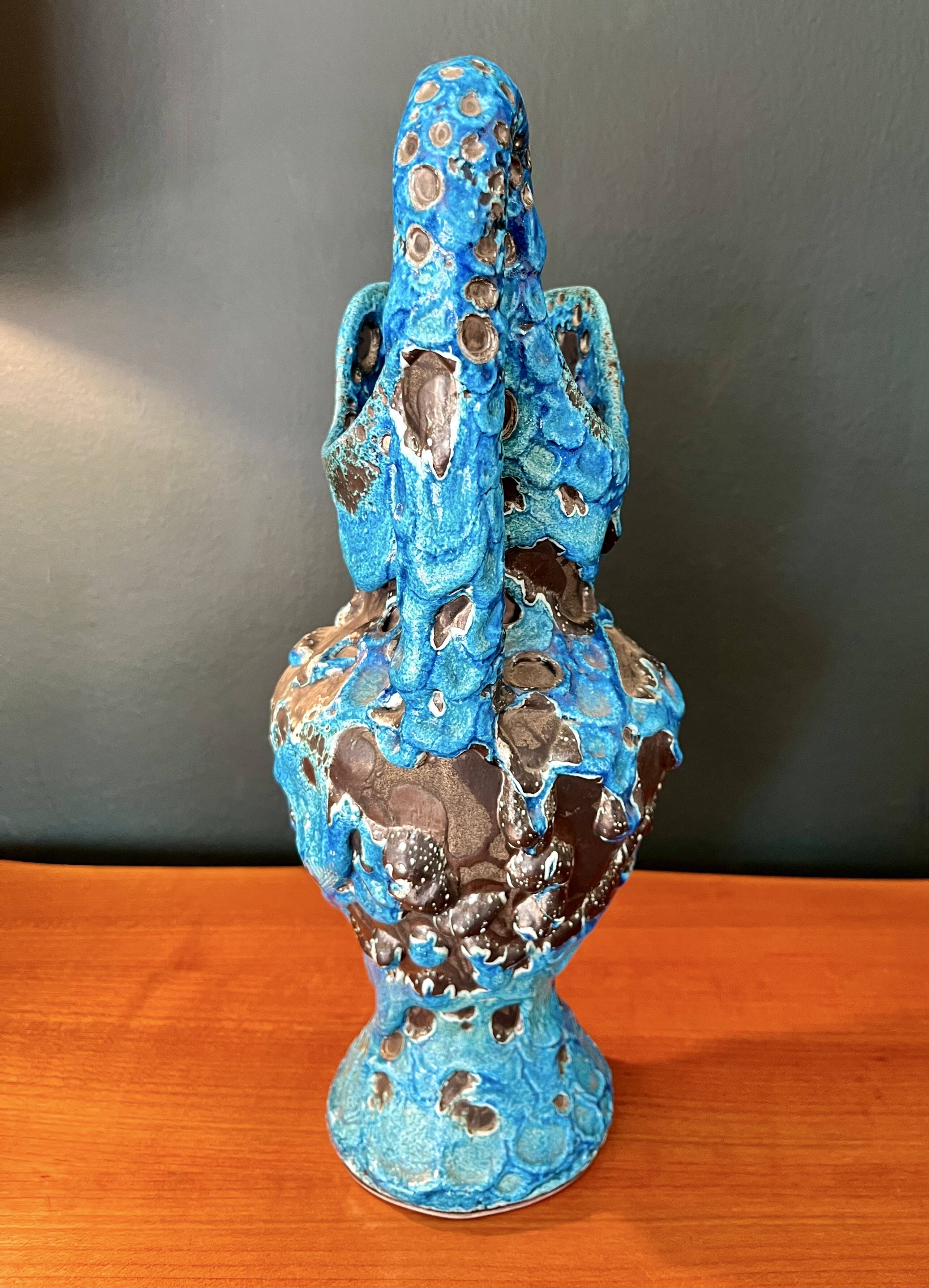 2 vases by charles cart in turquoise blue fat lava cyclops, 1960s, glacier enamels cyclops