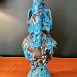 2 vases by charles cart in turquoise blue fat lava cyclops, 1960s, glacier enamels cyclops