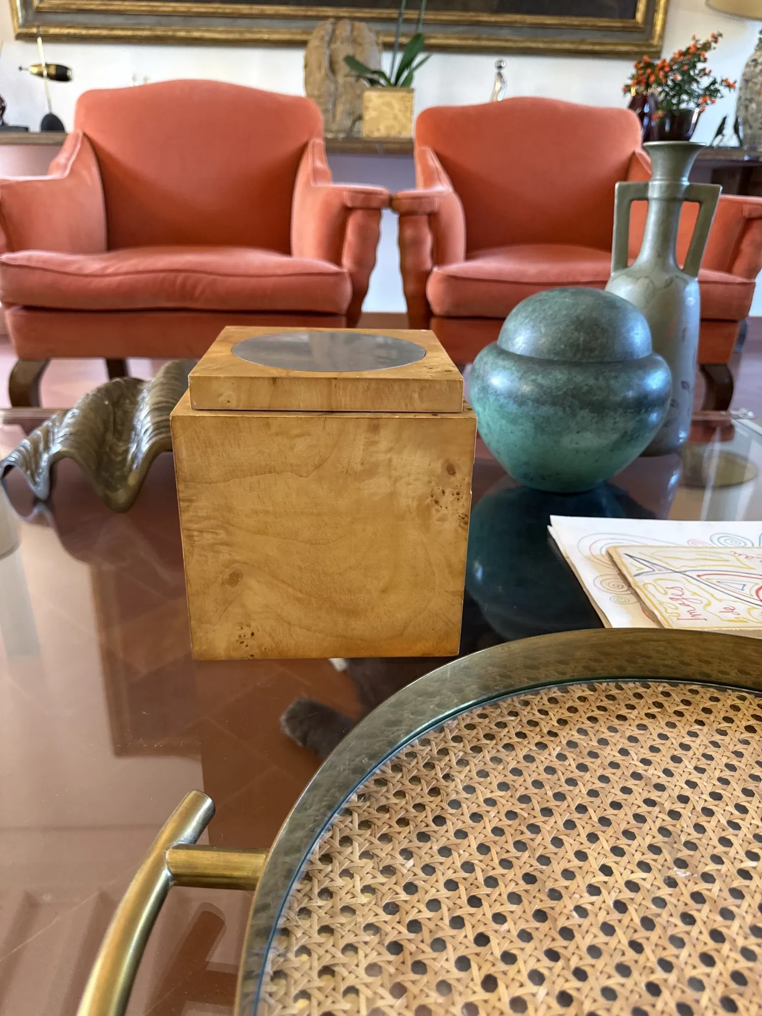 Tommaso Barbi, Mid-century burl ice bucket, TB Italy, ca. 1970
