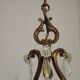 French Antique Art Nouveau 4 Light 3 Side Brass Crystal Cage Chandelier