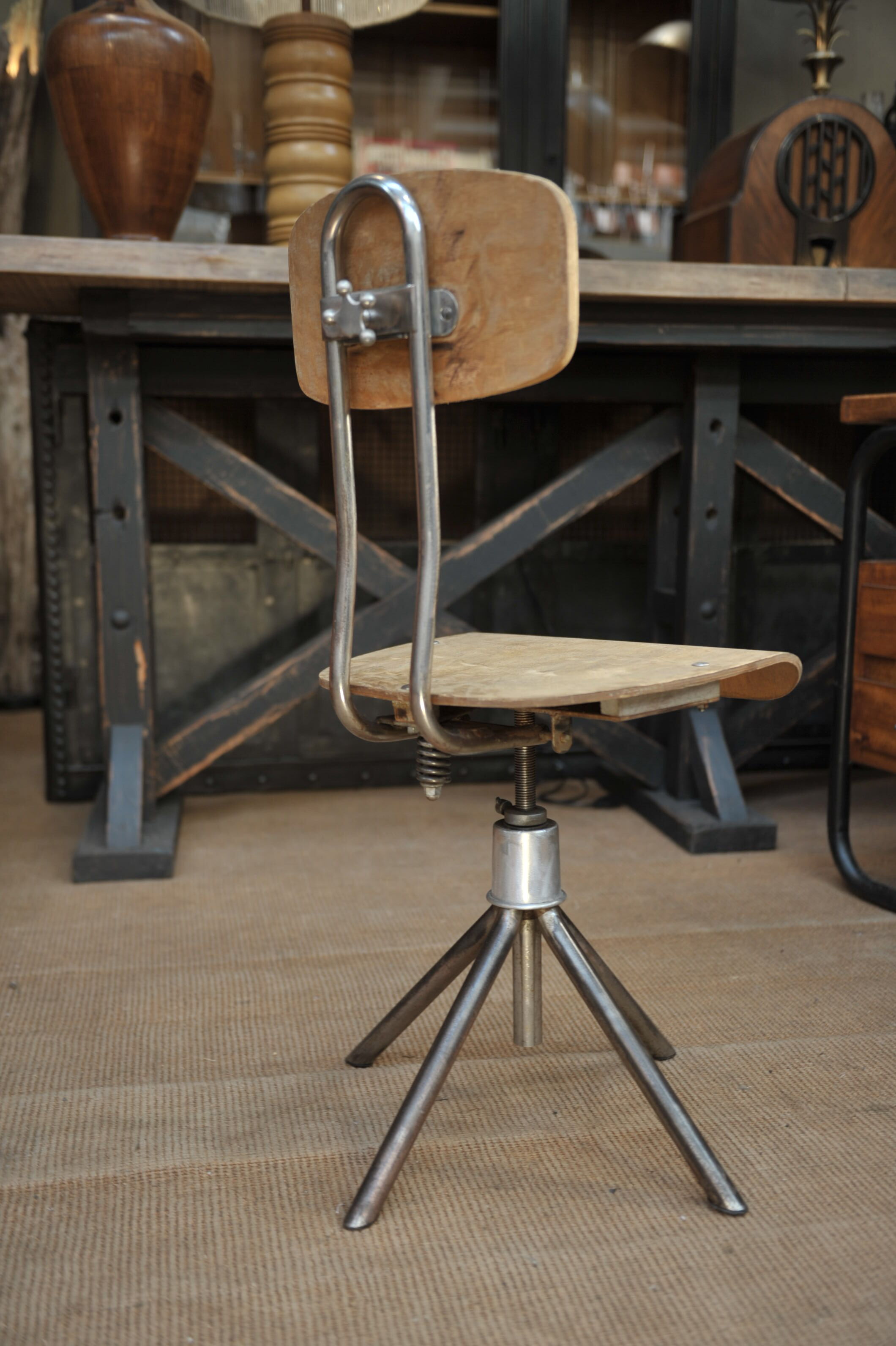 Wooden metal adjustable desk chair 1950