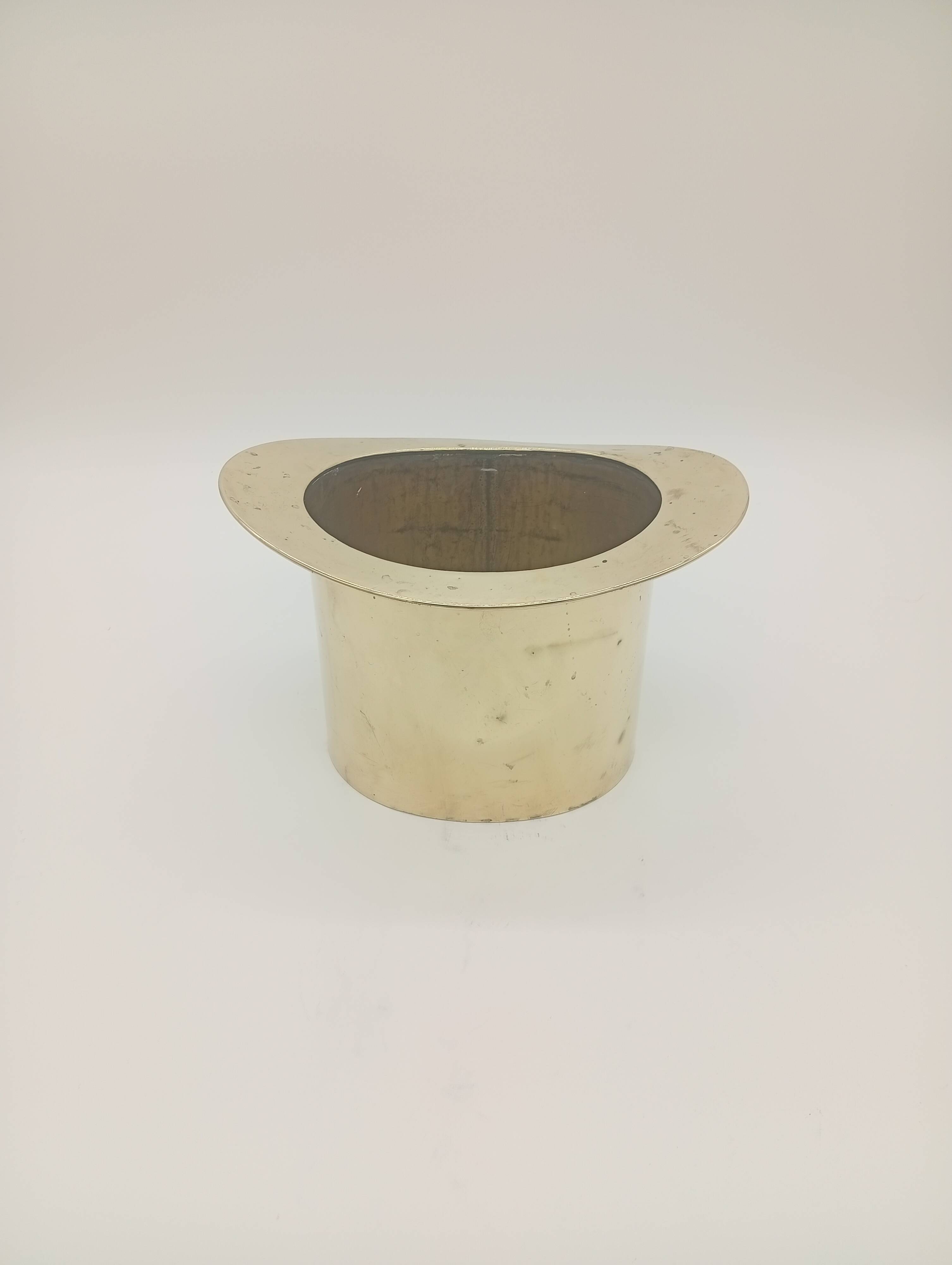 Ice Bucket Champagne Cooler Top Hat Vintage Brass