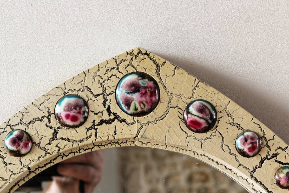 Modernist mirror, J Capo Enamels, wood and enamel