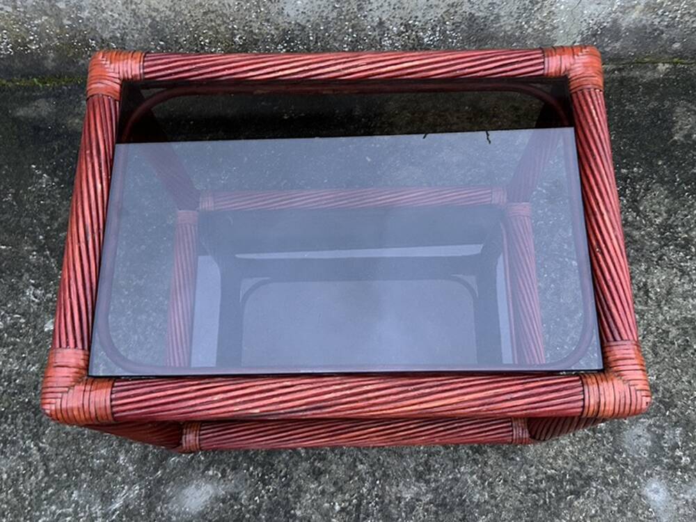 Maugrion bamboo and smoked glass coffee table, for Roche Bobois, 1980s