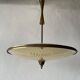 Large UFO design ceiling light in brass and printed glass, 1950s, Italy.
