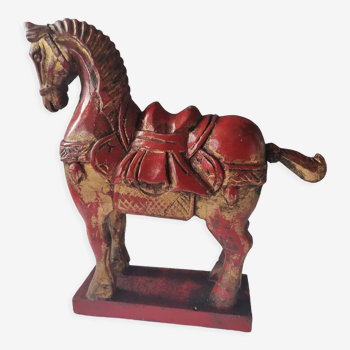 Ancienne statue cheval en bois polychrome 26 cm x 7 cm