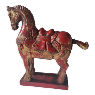 Old statue horse polychrome wood 26 cm x 7 cm